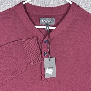 NEW Bonobos Henley Pullover Sweater Mens Large Slim Burgundy 100% Merino‎ Wool *